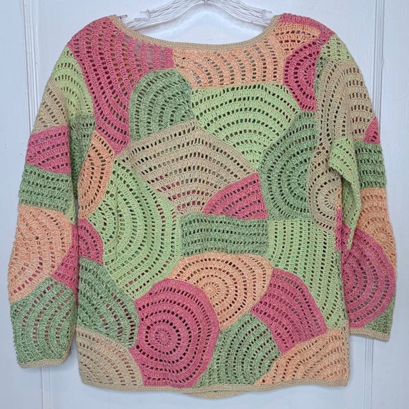 Talbots Crochet Sweater Spring Doily Patchwork Sherbet Multicolor Artsy Sz S - Picture 4 of 10